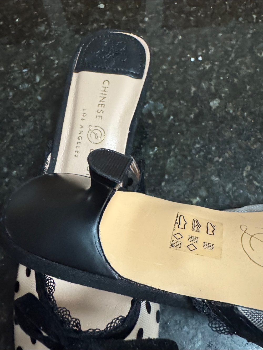 NEW Chinese Laundry Beige Polka Dot Pointed Mules with Black Trim - Picture 16 of 16